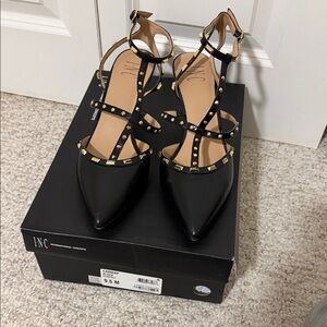 INC International Concepts Black and Gold Studded Heels